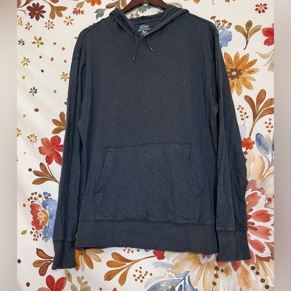 J. Crew L Dark Grey Garment Dyed Yarns School Fall Winter Lightweight Hoodie NYC